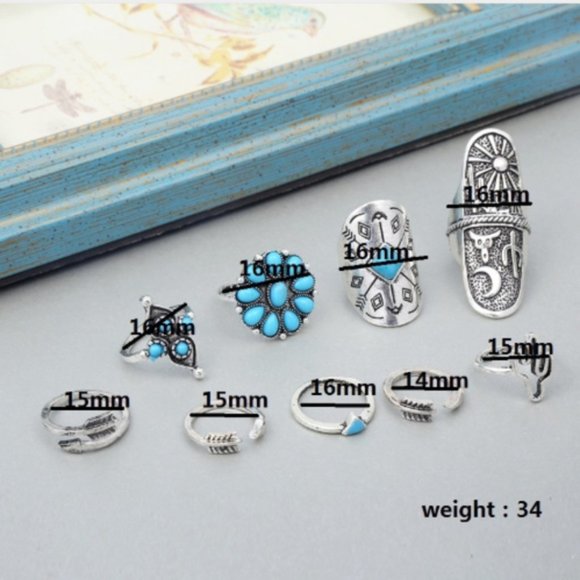 💎✨ Boho Silver and Turquoise Ring Set - Picture 5 of 6